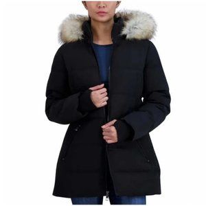 NWT Nautica Women Hooded Faux Fur Rimmed Puffer Jacket Black Size S $200 6C034